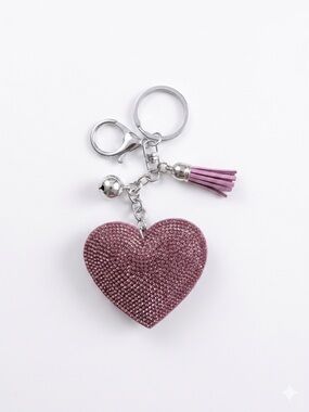 Pink Heart Crystal Tassel Keychain